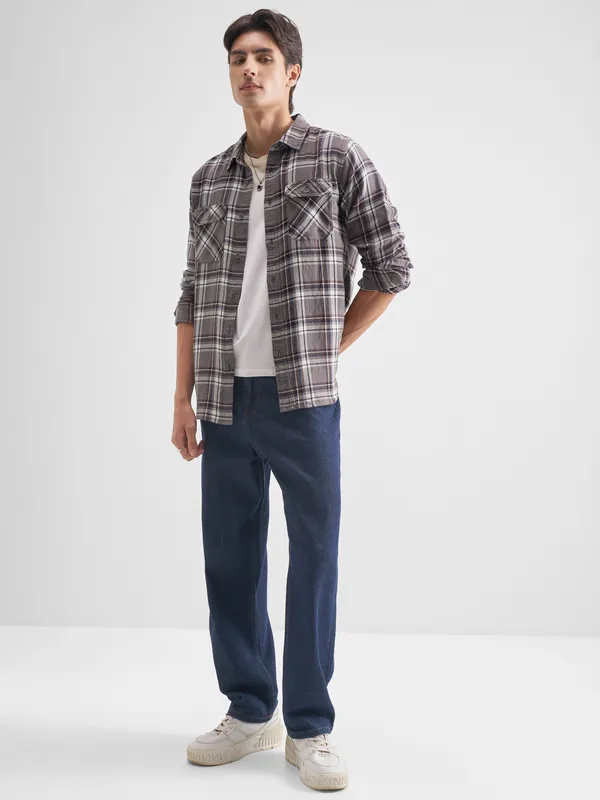 Highlander Men Grey Checked Relaxed Fit Casual Shirt