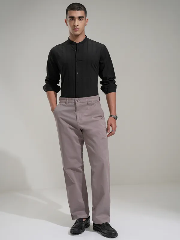 Highlander Men Black Self Design Slim Fit Casual Shirt