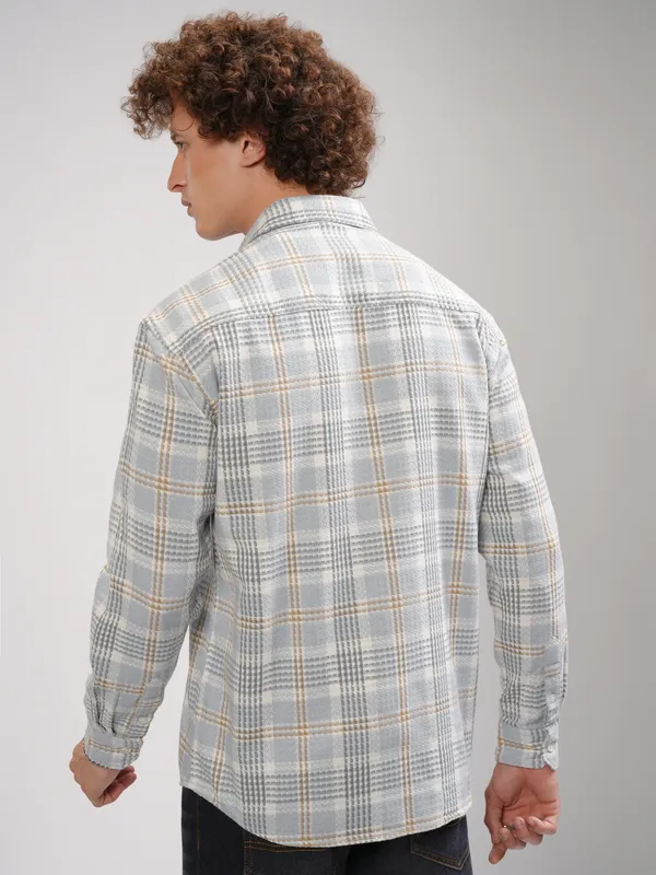 Highlander Men Grey Checked Oversized Fit Casual Shirt