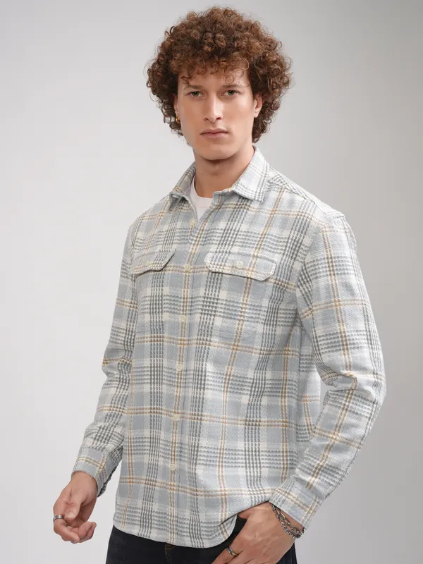 Highlander Men Grey Checked Oversized Fit Casual Shirt