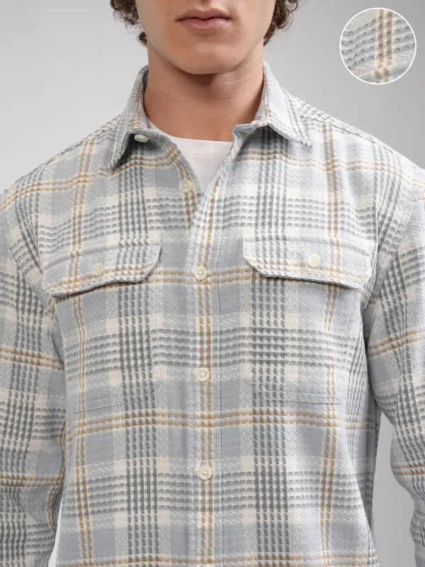 Highlander Men Grey Checked Oversized Fit Casual Shirt