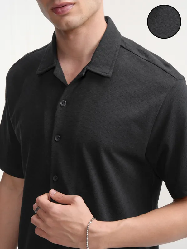 Highlander Men Black Self Design Relaxed Fit Casual Shirt