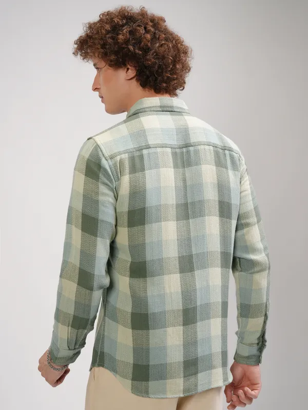 Highlander Men Green Checked Slim Fit Casual Shirt