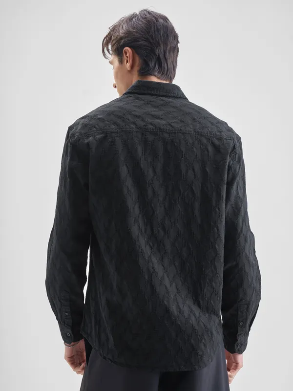 Highlander Men Black Self Design Relaxed Fit Casual Shirt