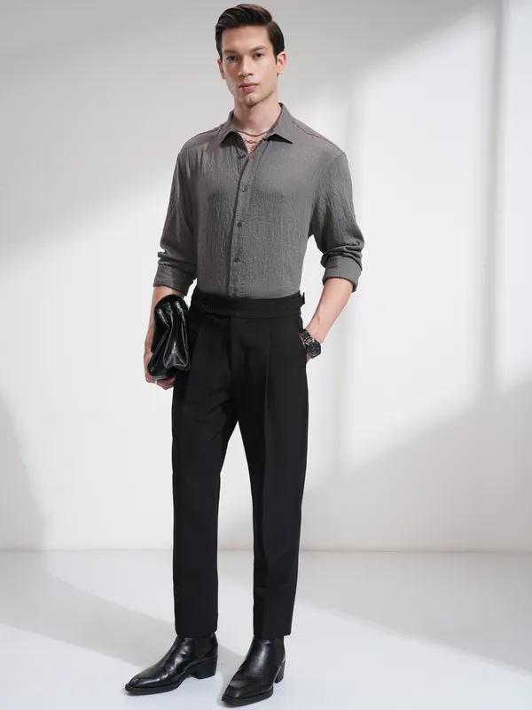 Highlander Men Grey Striped Relaxed Fit Casual Shirt