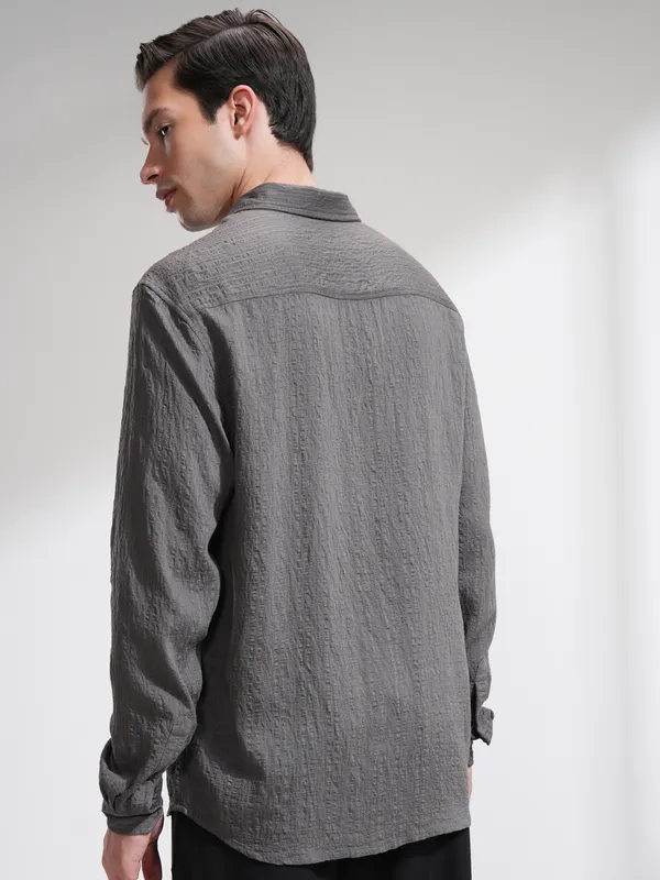 Highlander Men Grey Striped Relaxed Fit Casual Shirt