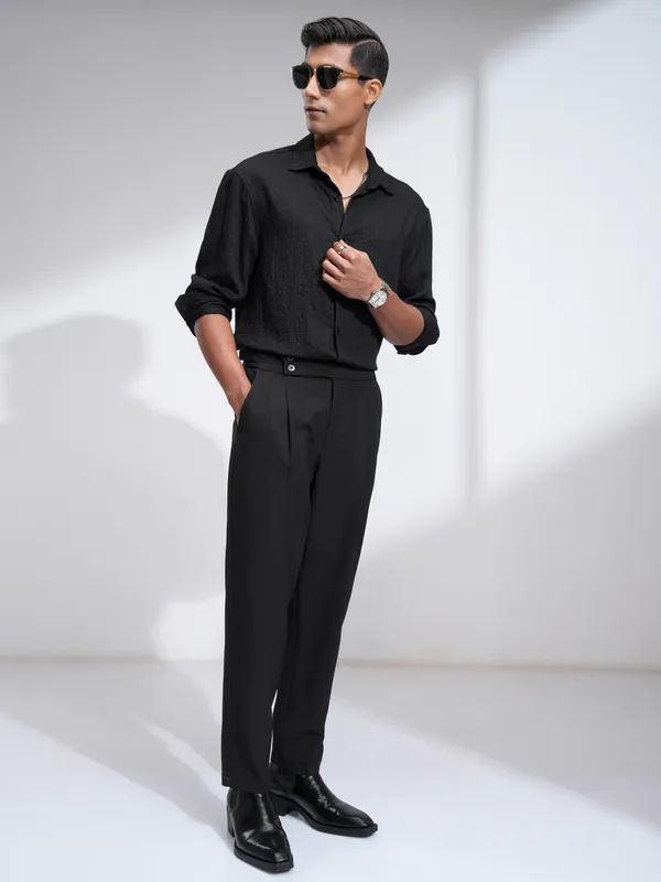 Highlander Men Black Striped Relaxed Fit Casual Shirt