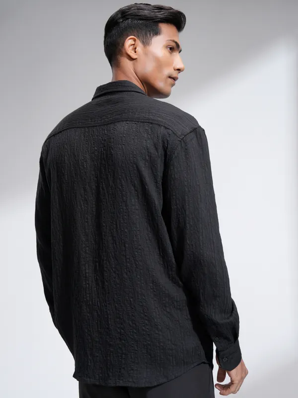 Highlander Men Black Striped Relaxed Fit Casual Shirt