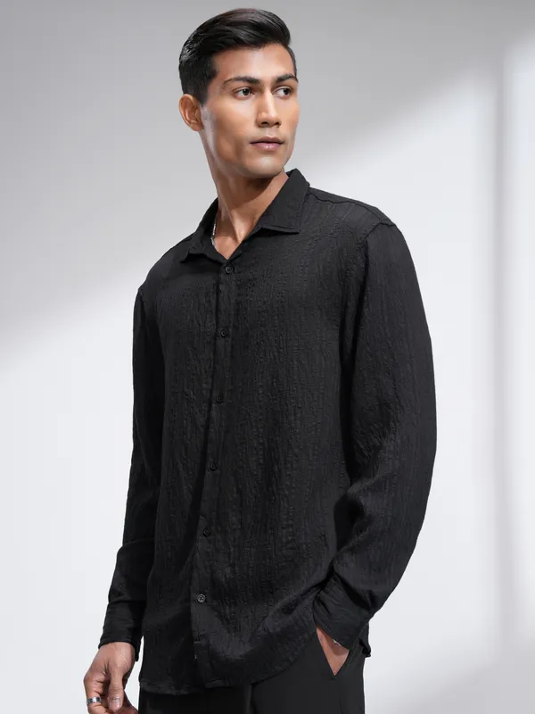 Highlander Men Black Striped Relaxed Fit Casual Shirt