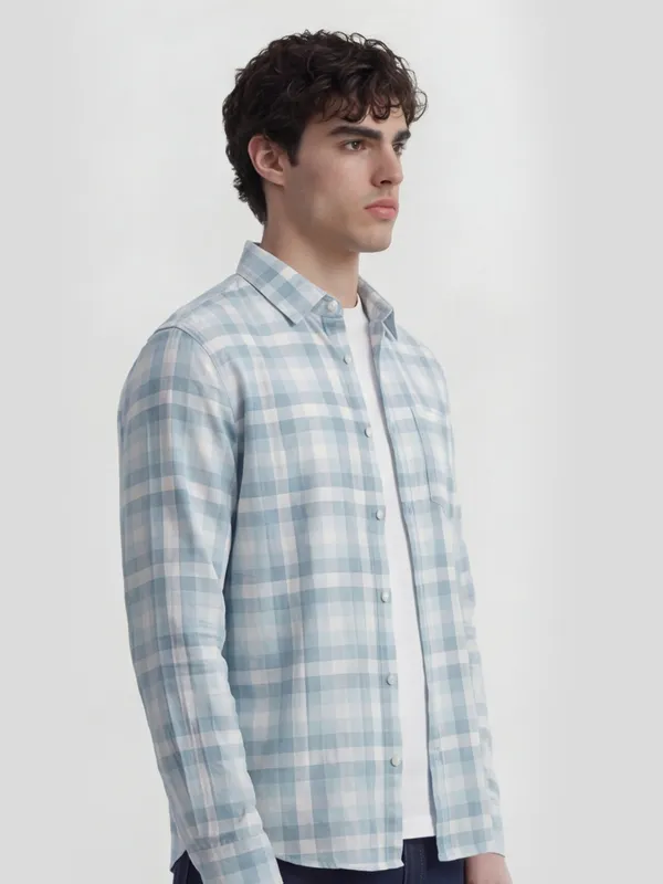 Highlander Men Blue Checked Slim Fit Casual Shirt