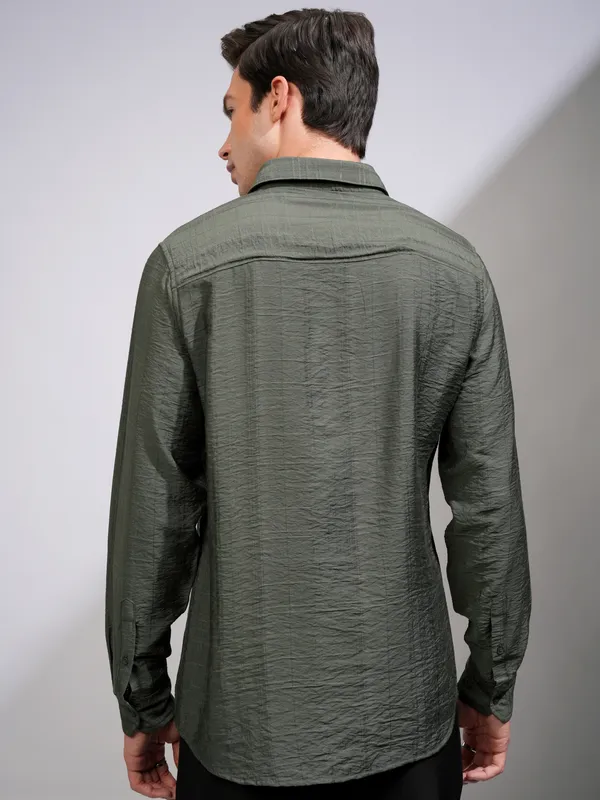 Highlander Men Green Checked Slim Fit Casual Shirt