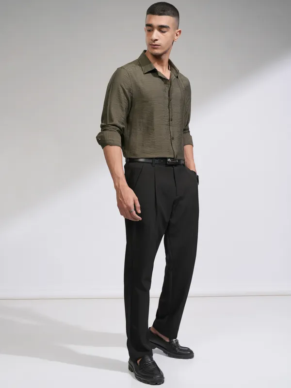 Highlander Men Olive Checked Slim Fit Casual Shirt