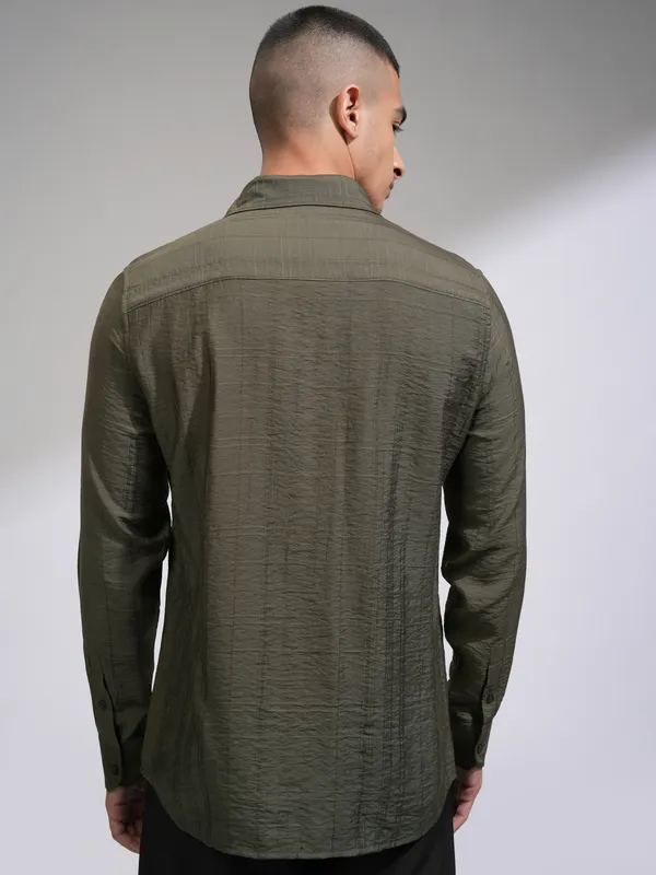 Highlander Men Olive Checked Slim Fit Casual Shirt