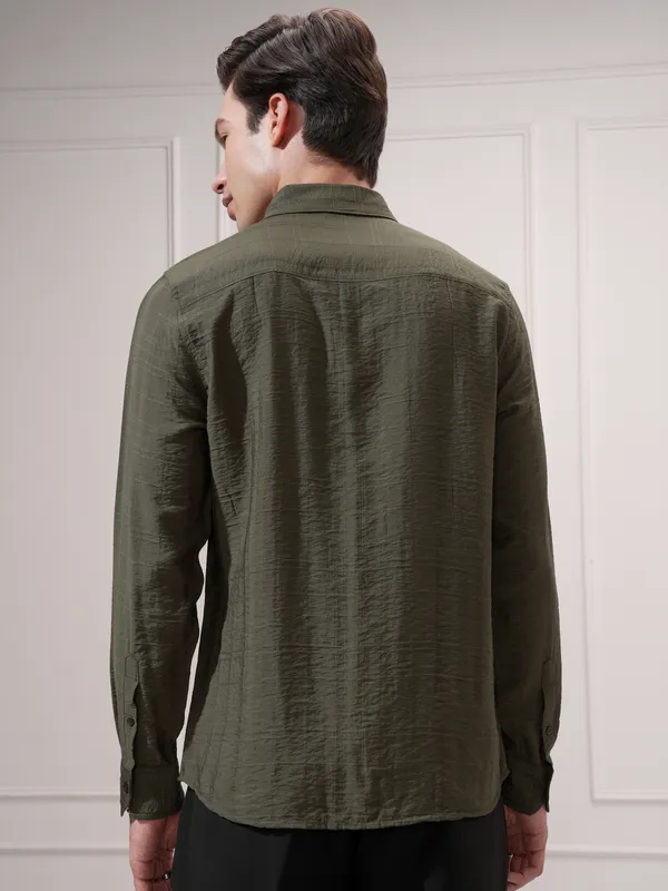 Highlander Men Olive Checked Slim Fit Casual Shirt
