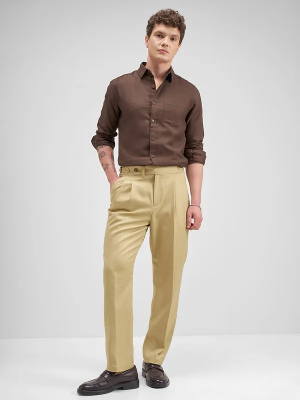 Highlander Men Brown Self Design Slim Fit Casual Shirt