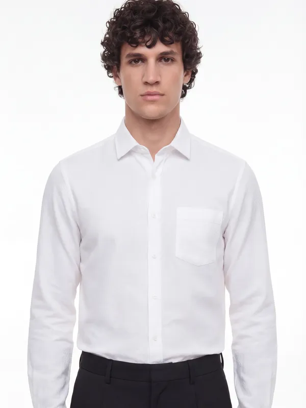 Highlander Men White Self Design Regular Fit Casual Shirt