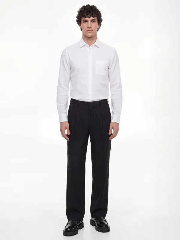 Highlander Men White Self Design Regular Fit Casual Shirt