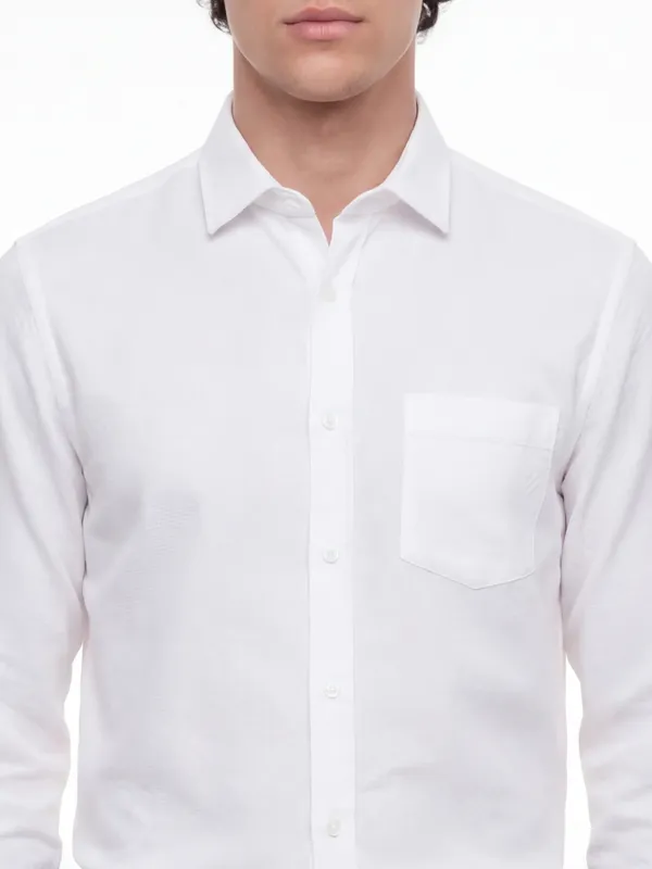 Highlander Men White Self Design Regular Fit Casual Shirt
