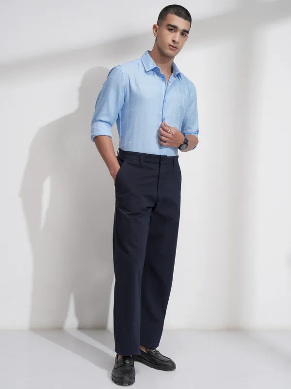 Highlander Men Blue Self Design Slim Fit Casual Shirt