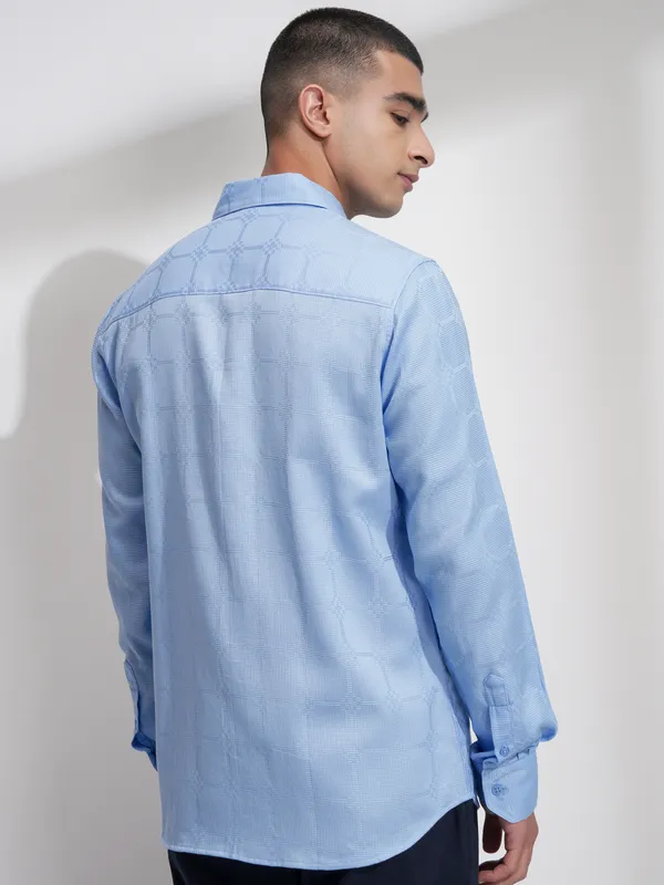 Highlander Men Blue Self Design Slim Fit Casual Shirt