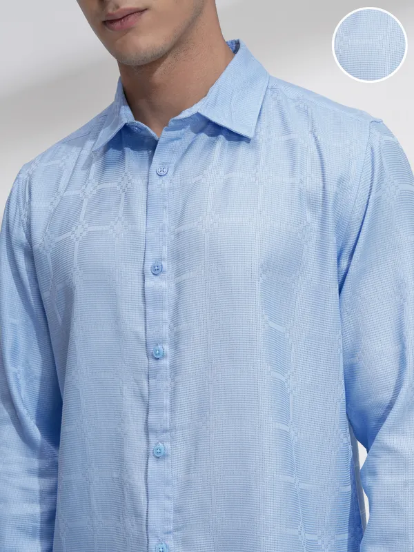 Highlander Men Blue Self Design Slim Fit Casual Shirt