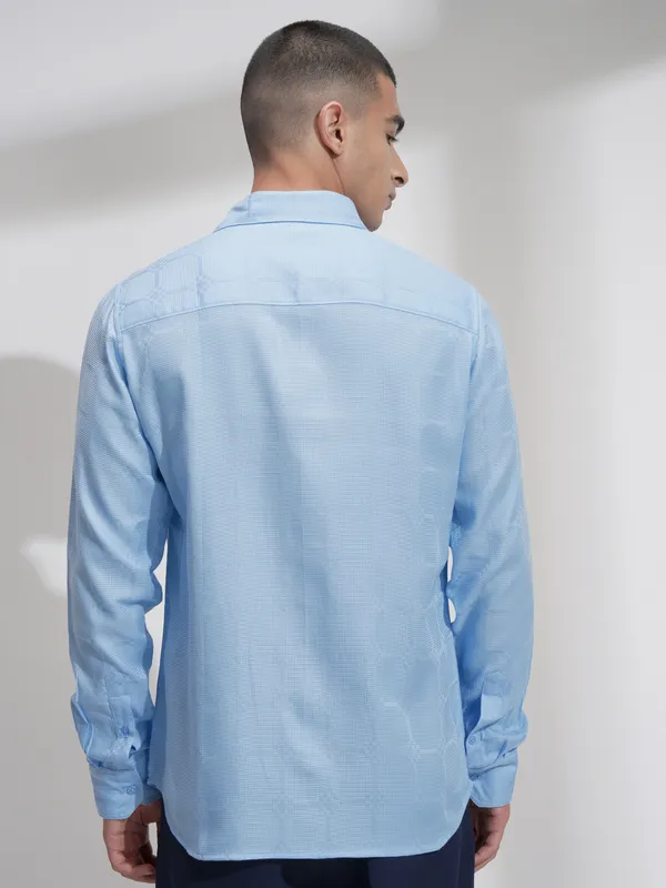 Highlander Men Blue Self Design Slim Fit Casual Shirt