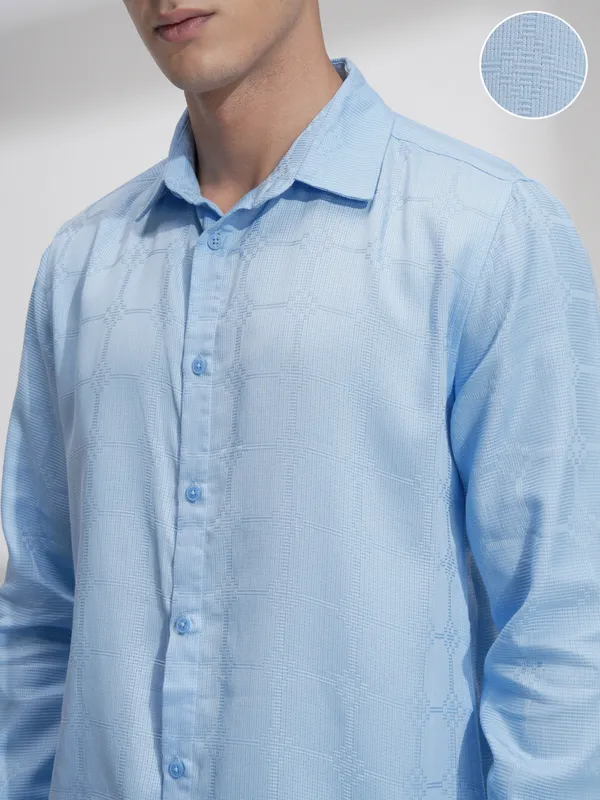 Highlander Men Blue Self Design Slim Fit Casual Shirt