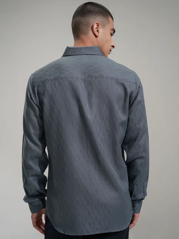 Highlander Men Blue Self Design Slim Fit Casual Shirt