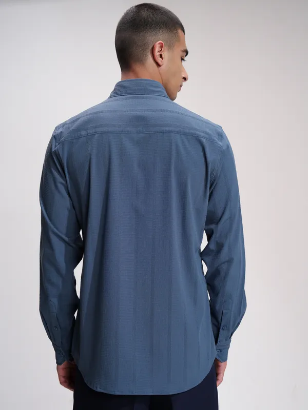 Highlander Men Blue Self Design Slim Fit Casual Shirt