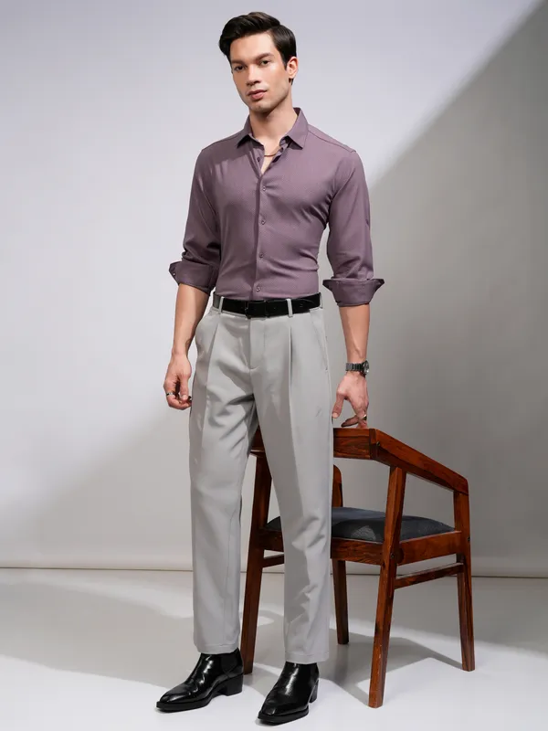 Highlander Men Mauve Textured Slim Fit Casual Shirt