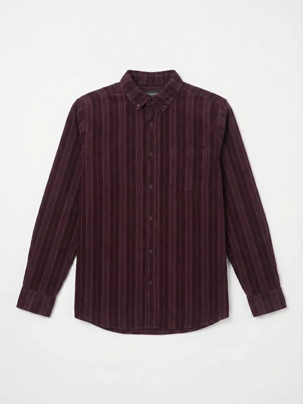Highlander Men Burgundy Striped Slim Fit Casual Shirt