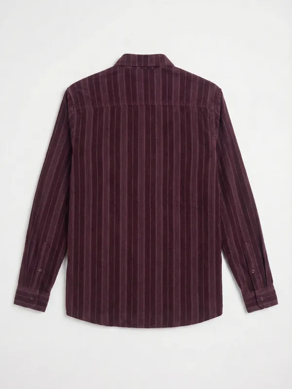 Highlander Men Burgundy Striped Slim Fit Casual Shirt