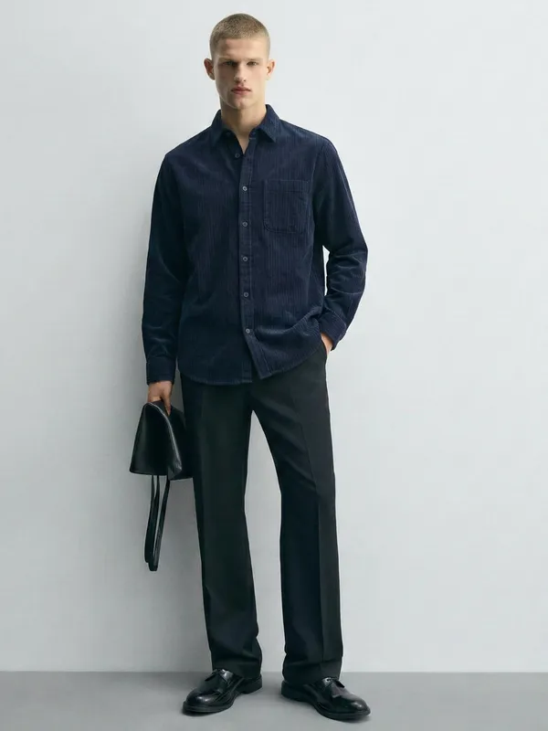 Highlander Men Navy Blue Self Design Slim Fit Casual Shirt