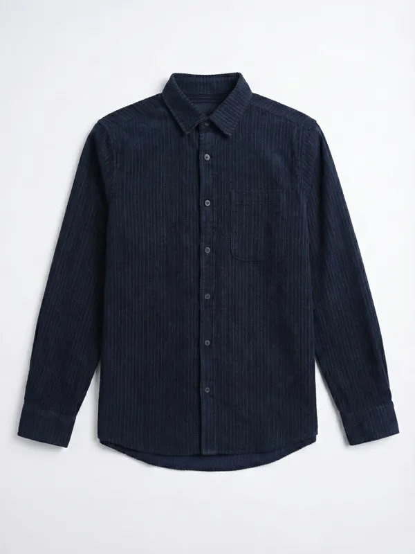 Highlander Men Navy Blue Self Design Slim Fit Casual Shirt