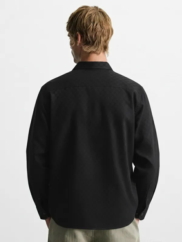 Highlander Men Black Self Design Relaxed Fit Casual Shirt