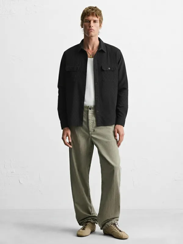 Highlander Men Black Self Design Relaxed Fit Casual Shirt