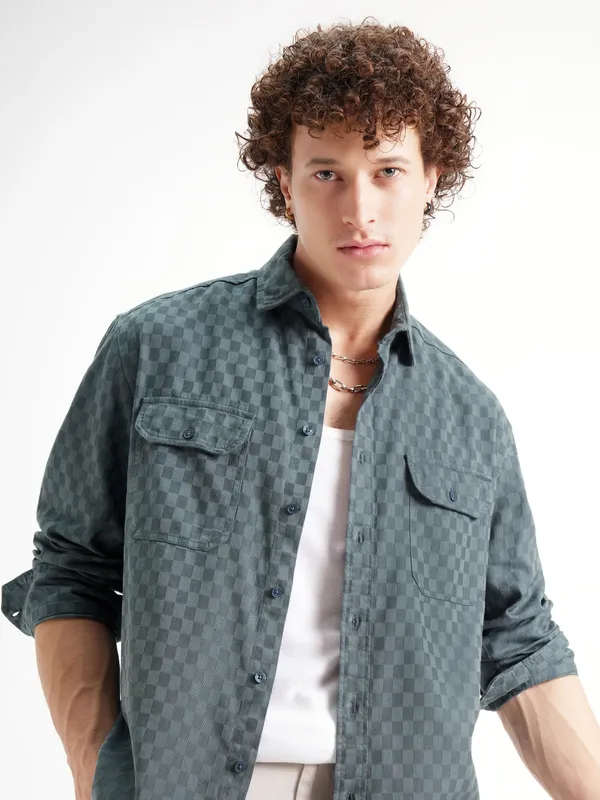 Highlander Men Blue Checked Relaxed Fit Casual Shirt