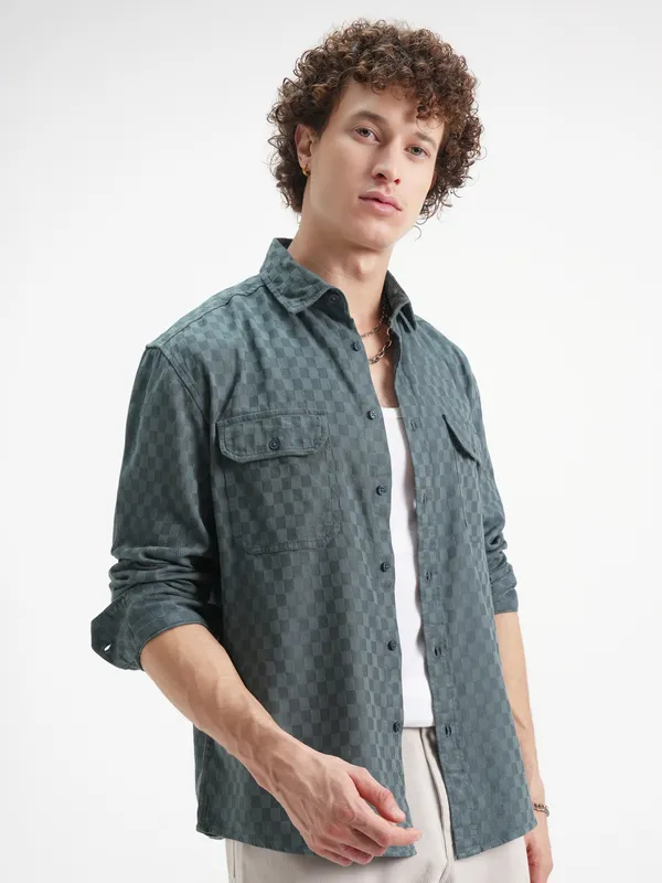 Highlander Men Blue Checked Relaxed Fit Casual Shirt