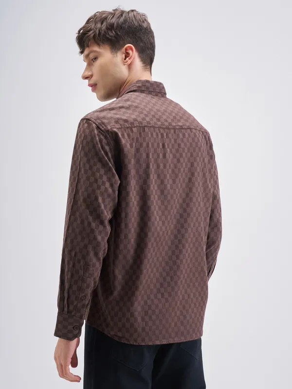 Highlander Men Maroon Self Design Relaxed Fit Casual Shirt