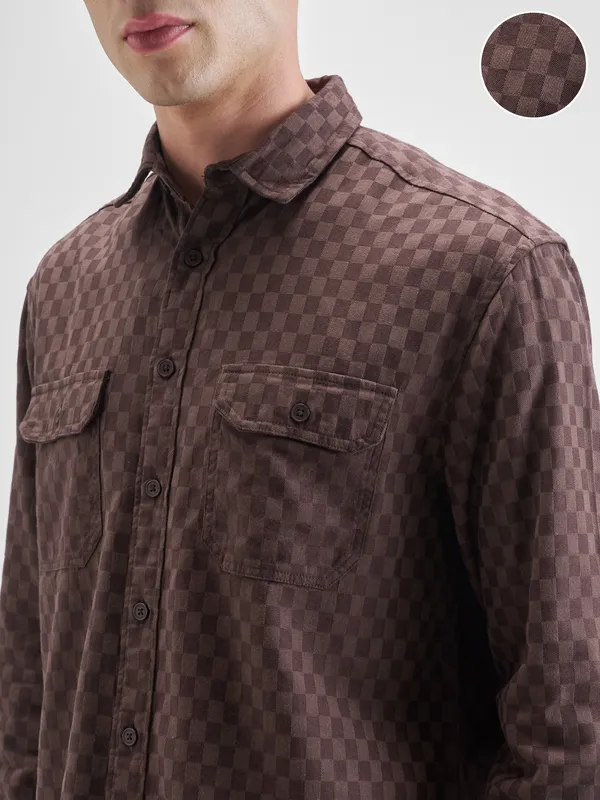 Highlander Men Maroon Self Design Relaxed Fit Casual Shirt