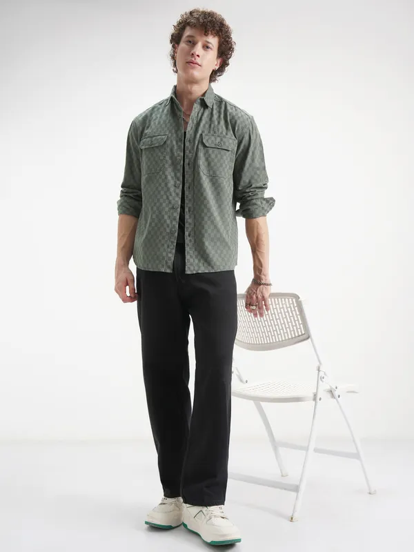 Highlander Men Green Checked Relaxed Fit Casual Shirt
