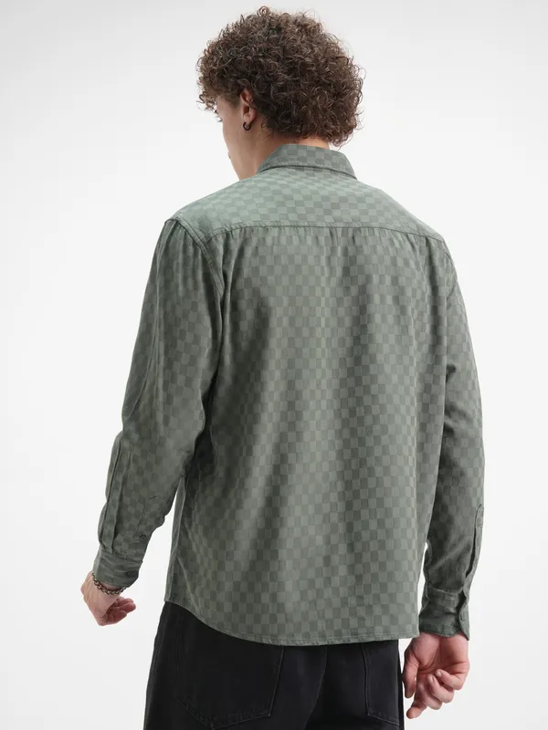 Highlander Men Green Checked Relaxed Fit Casual Shirt