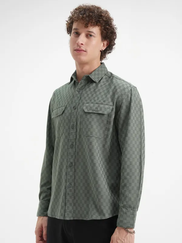 Highlander Men Green Checked Relaxed Fit Casual Shirt