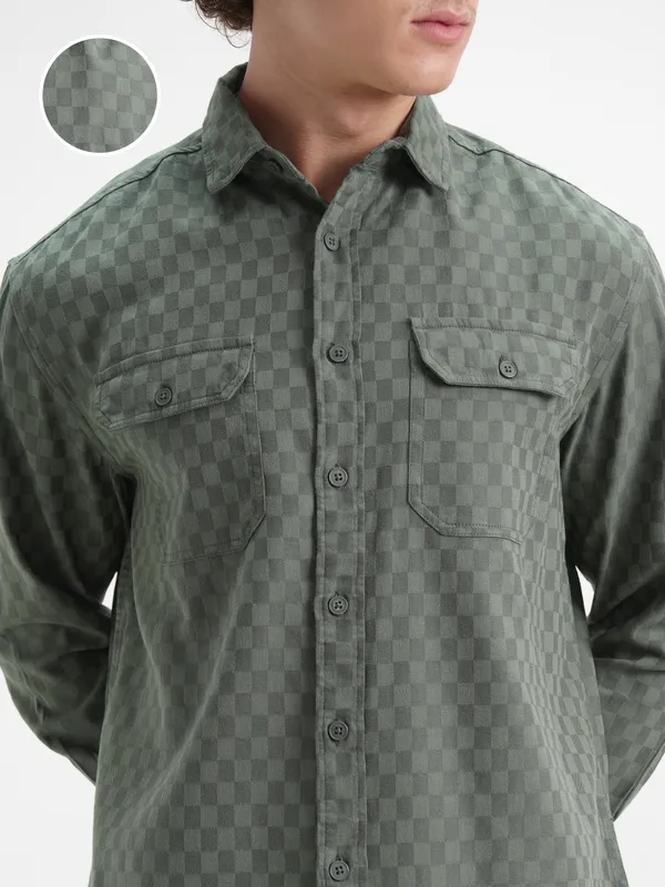 Highlander Men Green Checked Relaxed Fit Casual Shirt