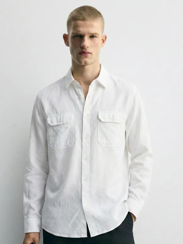 Highlander Men White Self Design Relaxed Fit Casual Shirt