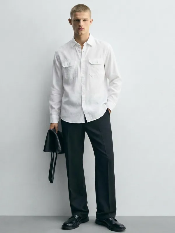 Highlander Men White Self Design Relaxed Fit Casual Shirt