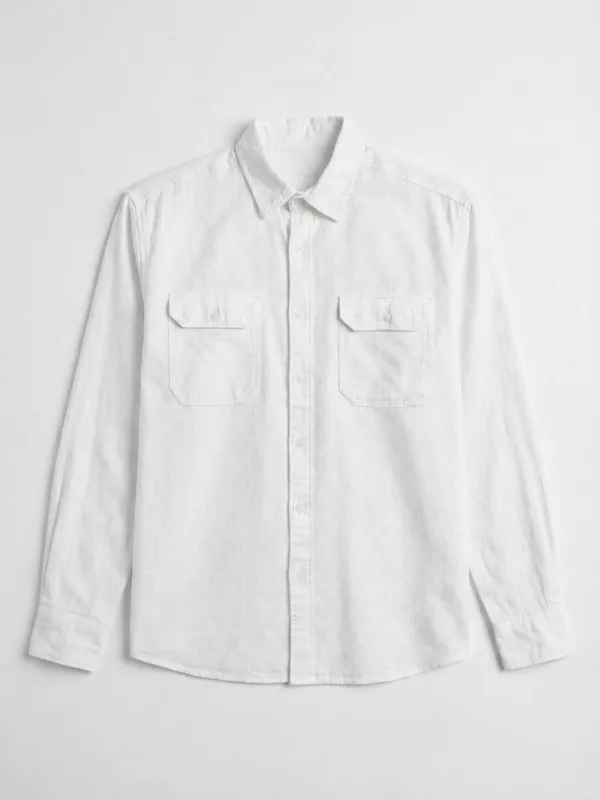 Highlander Men White Self Design Relaxed Fit Casual Shirt