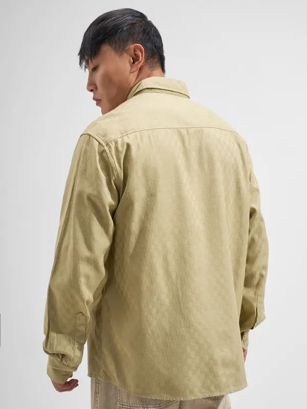 Highlander Men Beige Self Design Relaxed Fit Casual Shirt