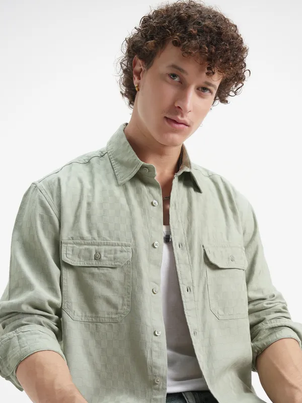 Highlander Men Green Checked Relaxed Fit Casual Shirt