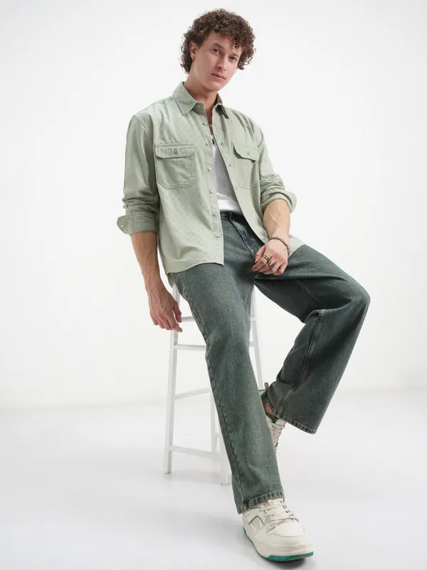 Highlander Men Green Checked Relaxed Fit Casual Shirt